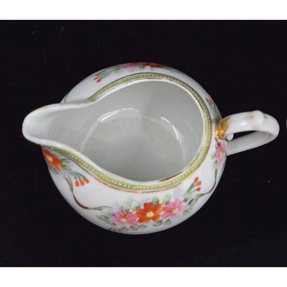 Antique Nippon Hand-Painted Creamer & Sugar Bowl Set Floral Design - Picture 6 of 10